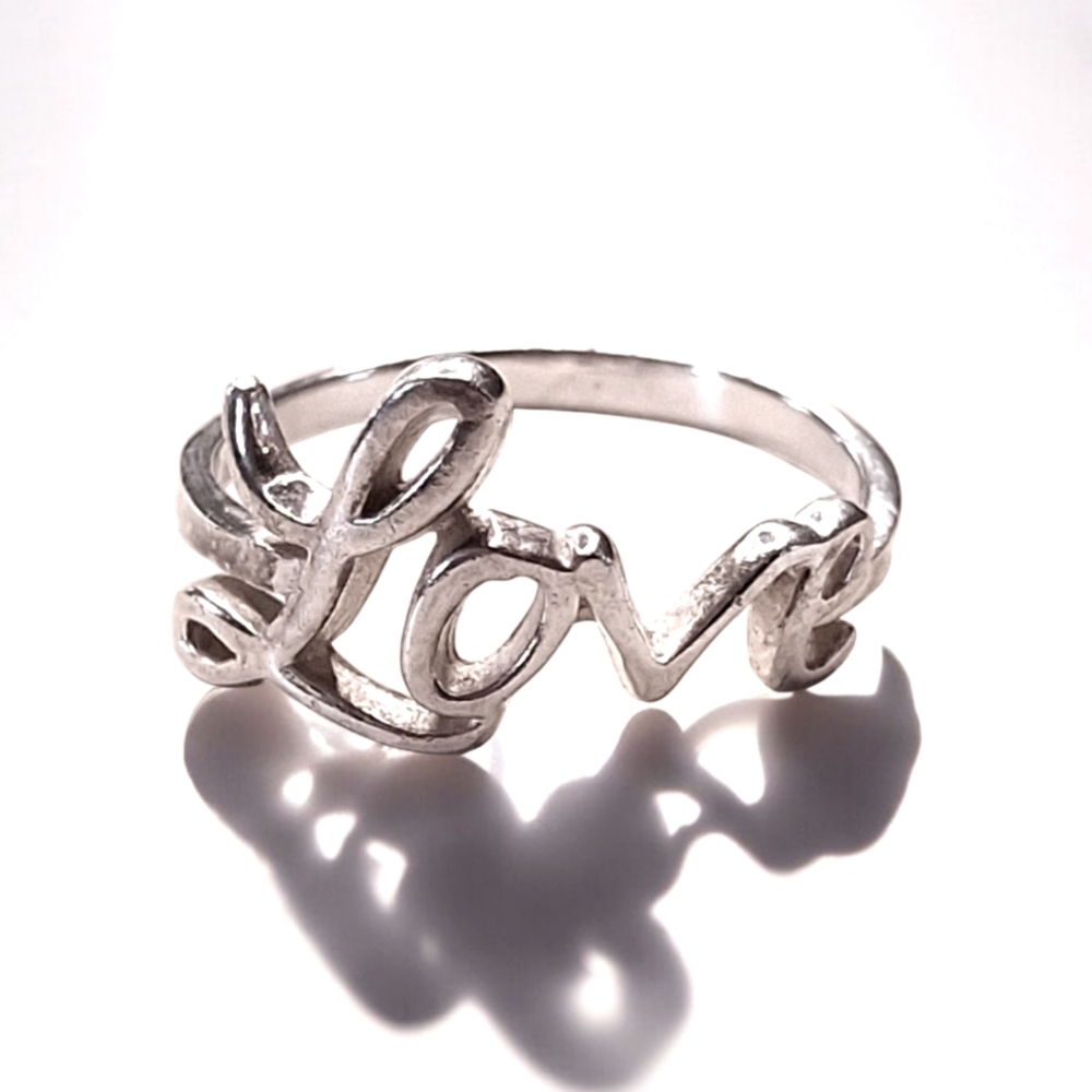 Vintage Sterling Silver 925 Cursive LOVE Script Size 5 Signed